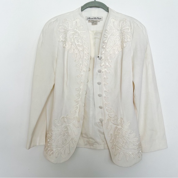Vintage Marie St. Claire Embroidered Ivory White Cream Suit Jacket Blazer Button - Picture 3 of 7